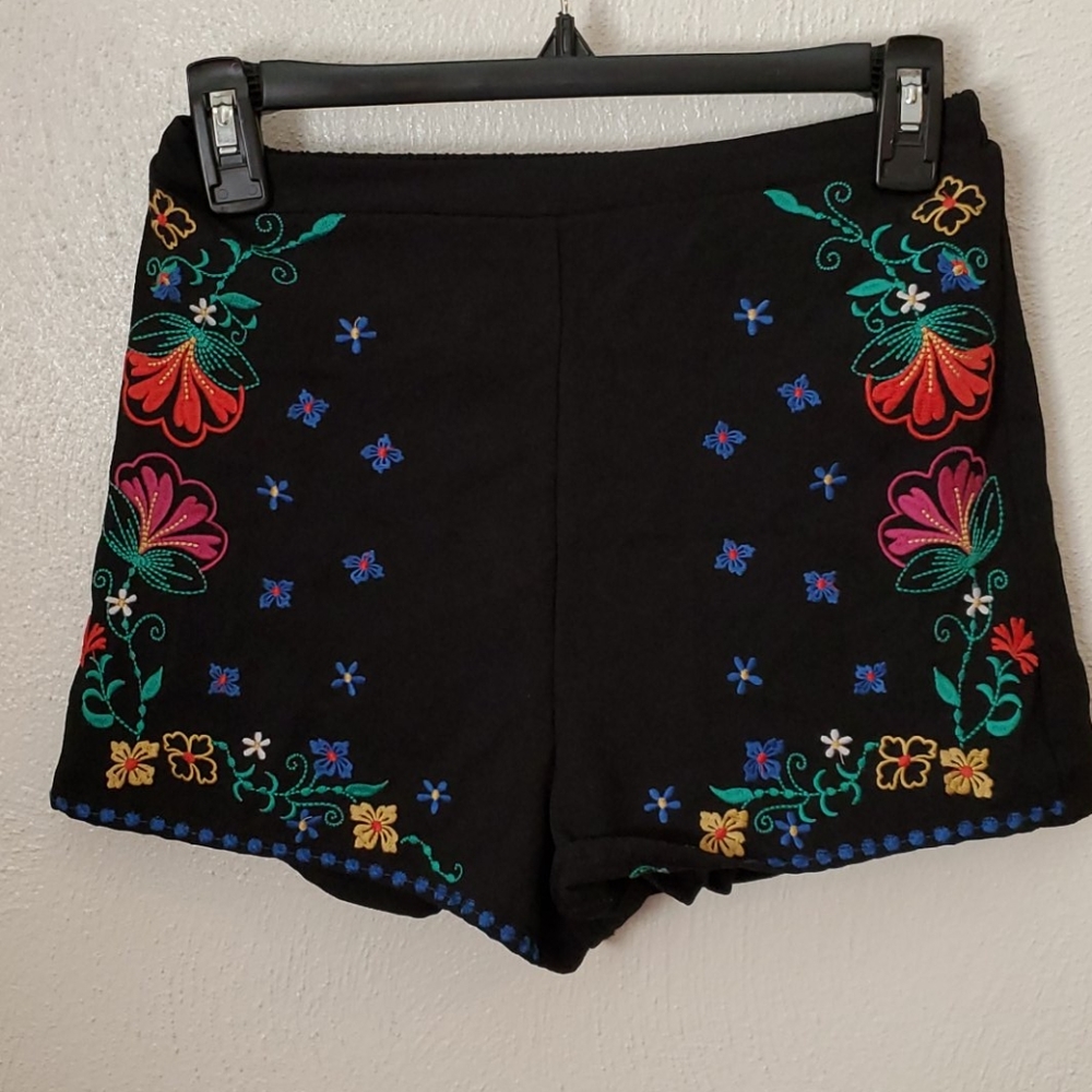 Black embroidered shorts
